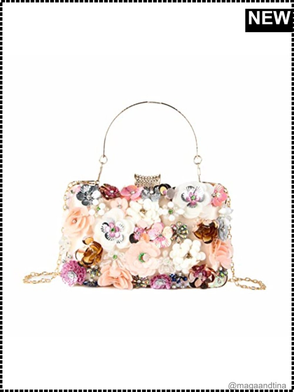 Lanpet Beaded Satin Flower Clutch Evening Handbag Chain Strap Shoulder Bag